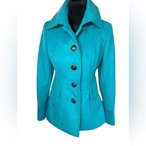 Jessica Simpson Sz Small Women’s Button  Fit Flare PeaCoat Shoulder Pads in Teal